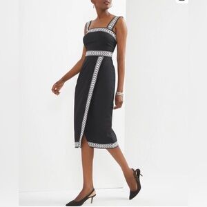 White House Black Market Black and White Chevron-Printed Wrap Midi Dress Size 10